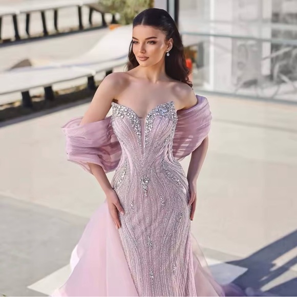 Elegant Pink Off-Shoulder Evening Gown